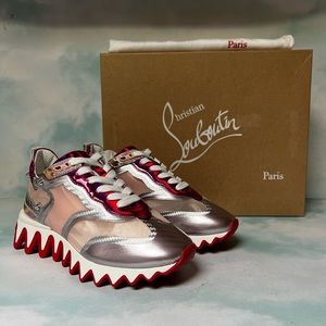 Christian Louboutin Sharkina Mesh Lace Up Sneaker Pink Fuxia Sz 36.5 / 6.5